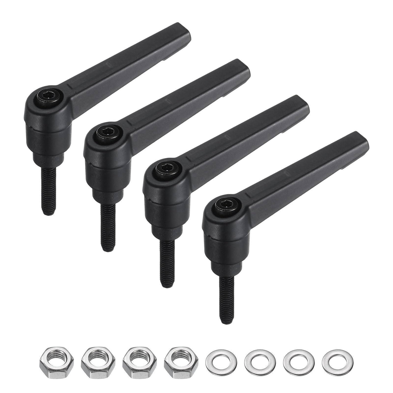 uxcell 4pcs Lever Adjustable Handles M5 x 20mm Metric Male Thread with Nuts Washers, Level Clamping Handle Set Hand Stud Knobs Rotating Screw Handles Bolts with Locking Lever, Black