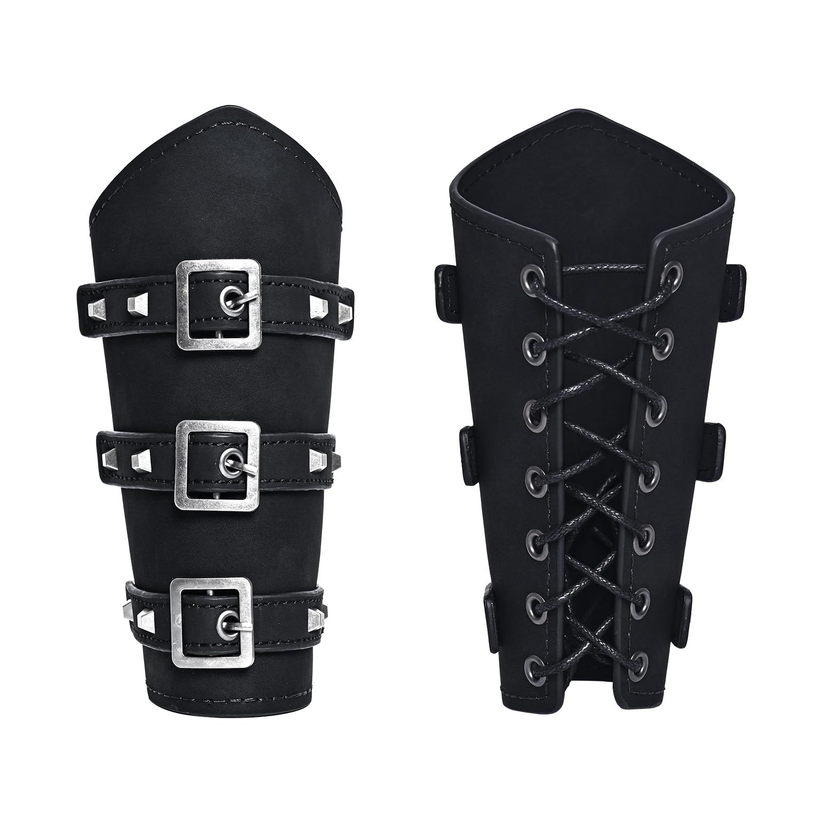 JDFAIJEAL Faux Leather Bracers for Men and Women – Medieval Viking Knight Cosplay Arm Guards –for LARP,Halloween, Renaissance Faires,Gothic&Fantasy Costumes (Black, Style C - Square Buckle)