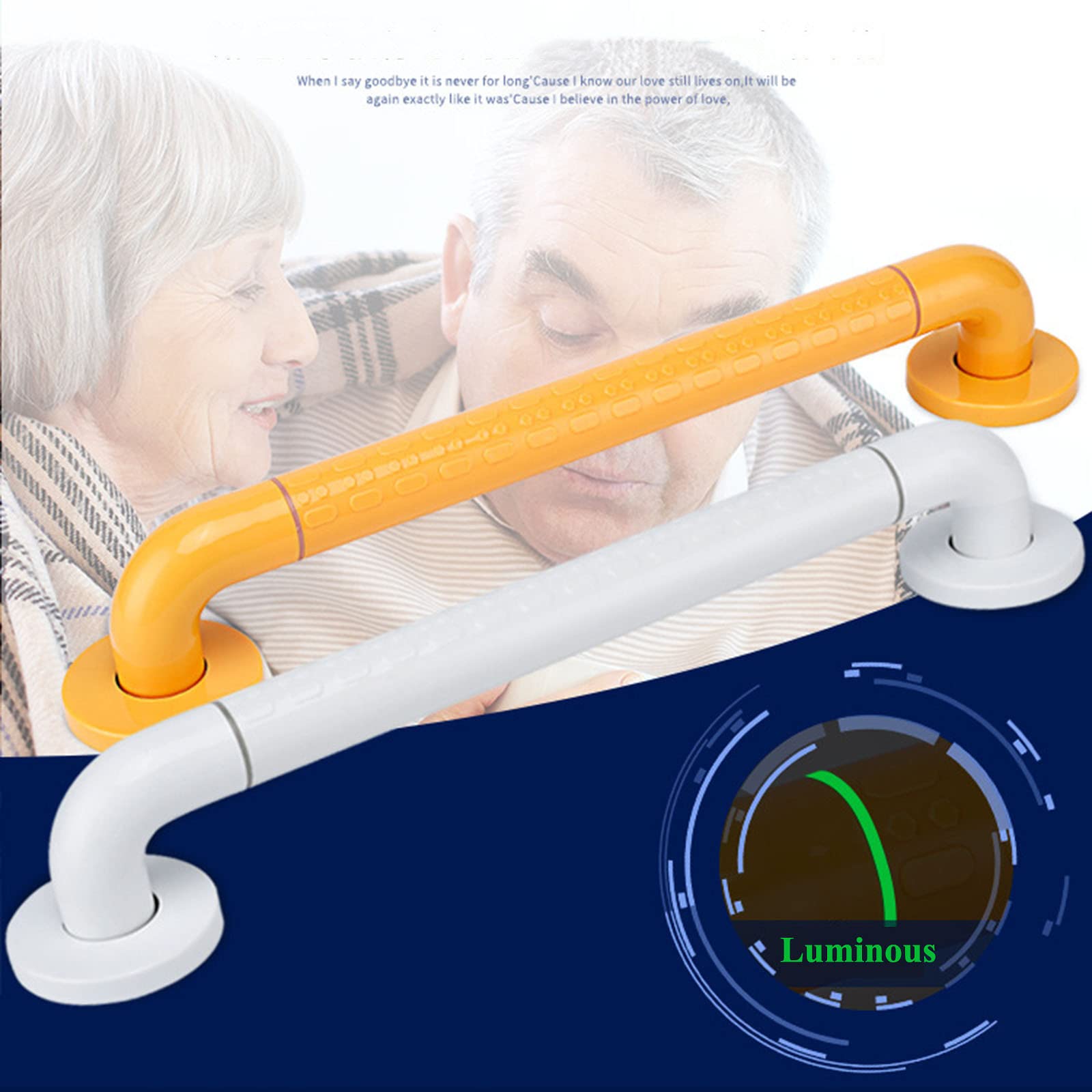 HAMIMI Maniglione Bagno Disabili, Maniglia per Doccia Antiscivolo, Anziani Maniglia Vasca con Luce Fluorescente Acciaio Inossidabile Sostegno Corrimano, per Anziani, Gravida Bambini,Yellow-70cm