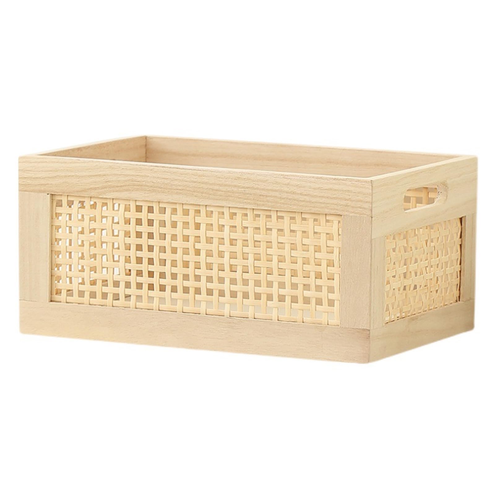Elnwnnkc Multipurpose Natural Wood Handwoven Storage Basket with Space Saving Designs for Cabinets Portable for Books and Toy Home Organization Basket