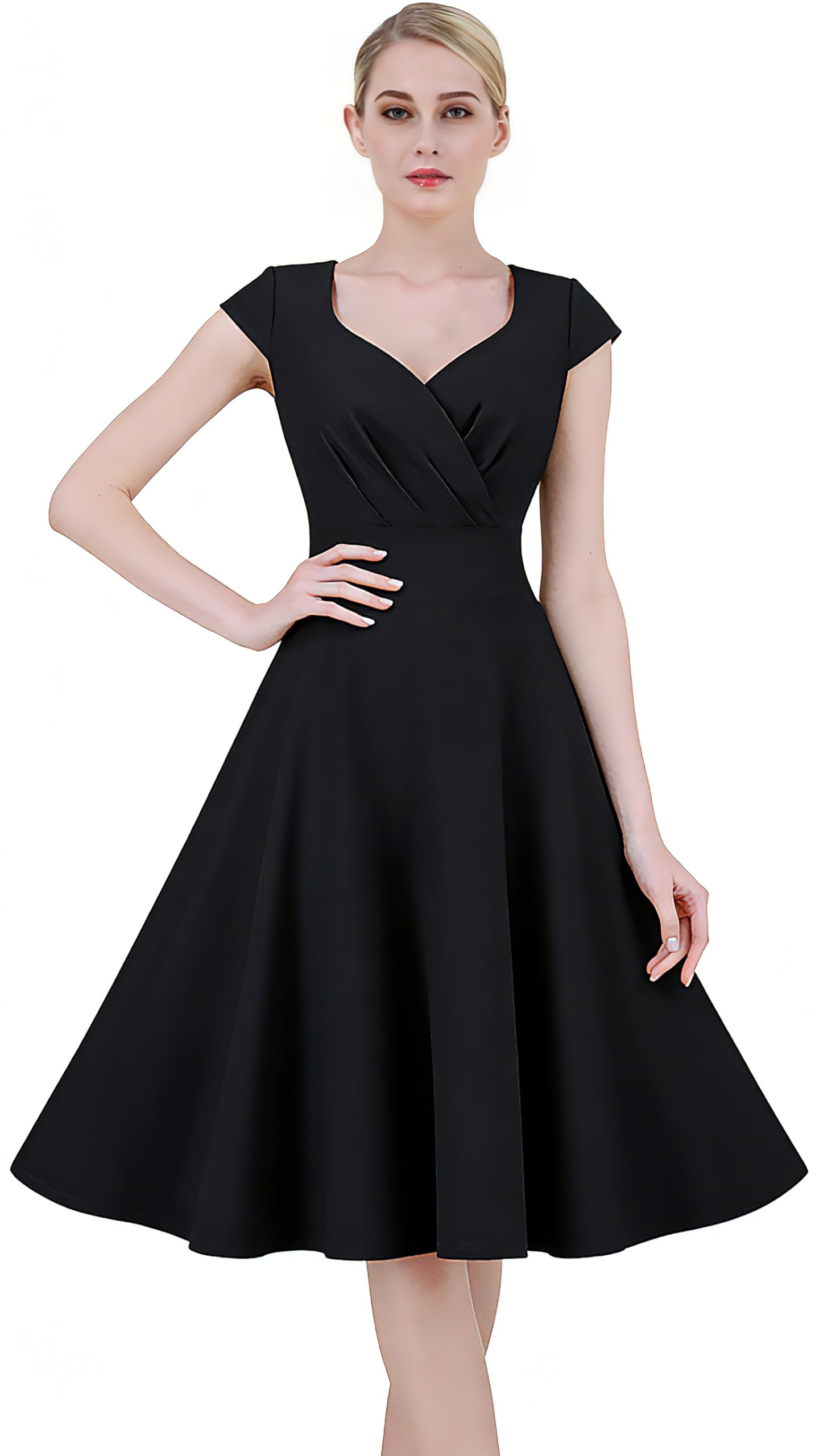 Flosros Cocktailkleid Damen Elegant Festlich Abendkleid Damen A-Line Vintage Abendkleider V-Ausschnitt Kleid Hochzeitsgast Konfirmationskleider