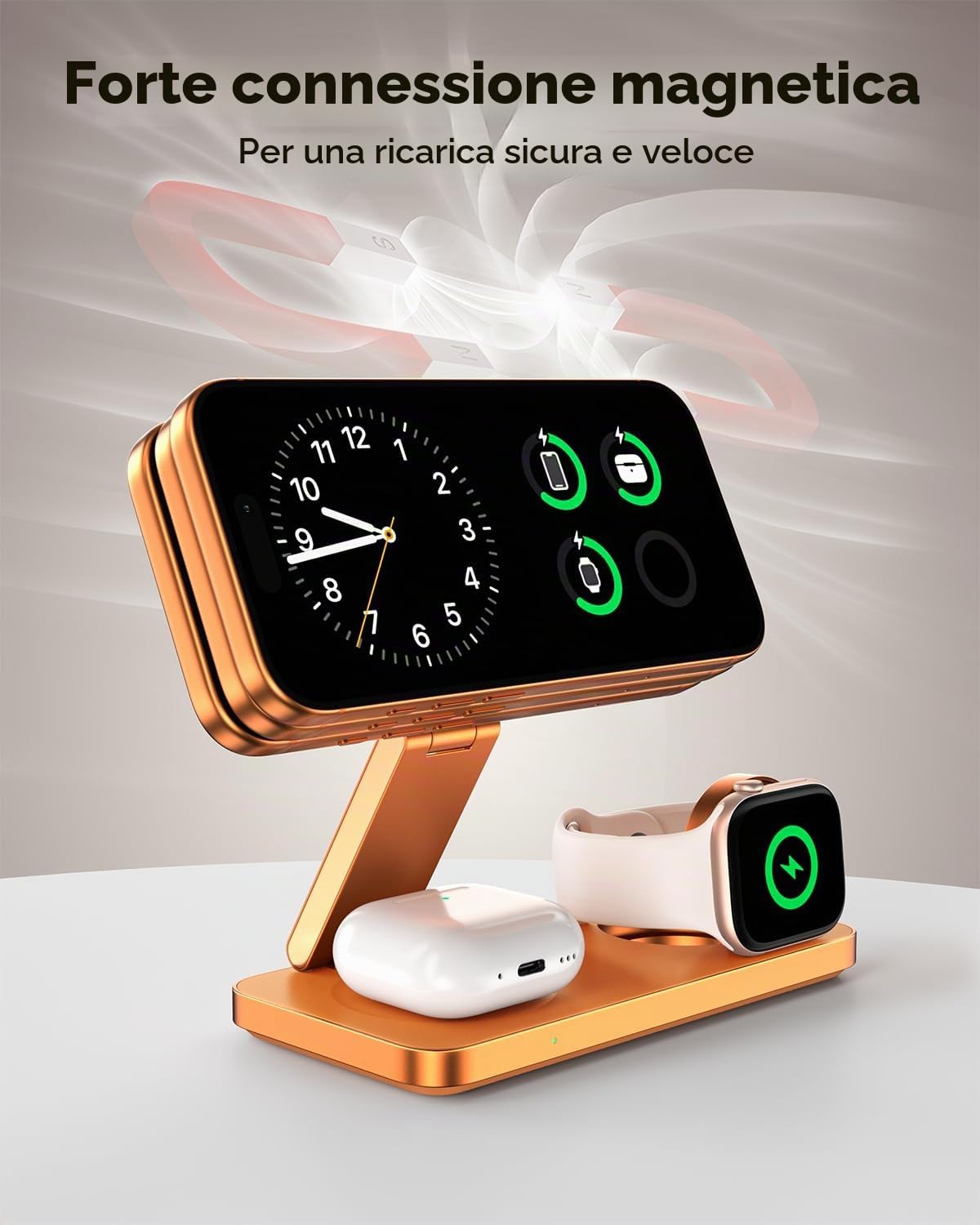 EXW Qi2.2 25W Stazione di Ricarica 3 in 1, Caricatore Wireless iPhone Base di Ricarica Apple Pieghevole per iPhone 17 16 15 14 13 12, Apple Watch 11-4/Ultra/SE, AirPods, con 35W Adapter