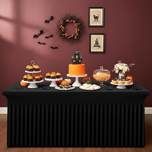 Miniatura 6 de Smiry Mantel de elastano, mantel elástico ajustable para mesas rectangulares de 6 pies, impermeable, lavable, para exteriores, bodas, banquetes y