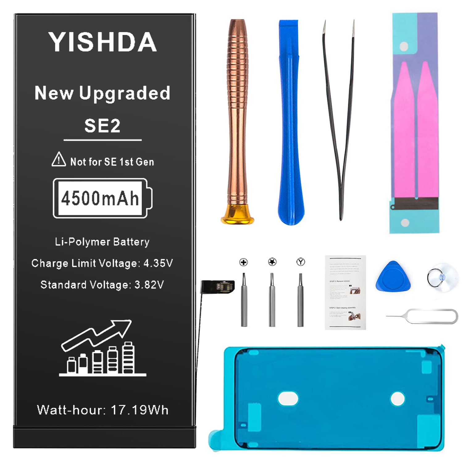 YISHDA[4500mAh] Battery for iPhone SE (2020 2nd Gen) High Capacity New 0 Cycle Battery Replacement for Model A2275 A2296 A2298 (NOT for iPhone SE 2016 1st Gen) with Professional Repair Tools Kit…