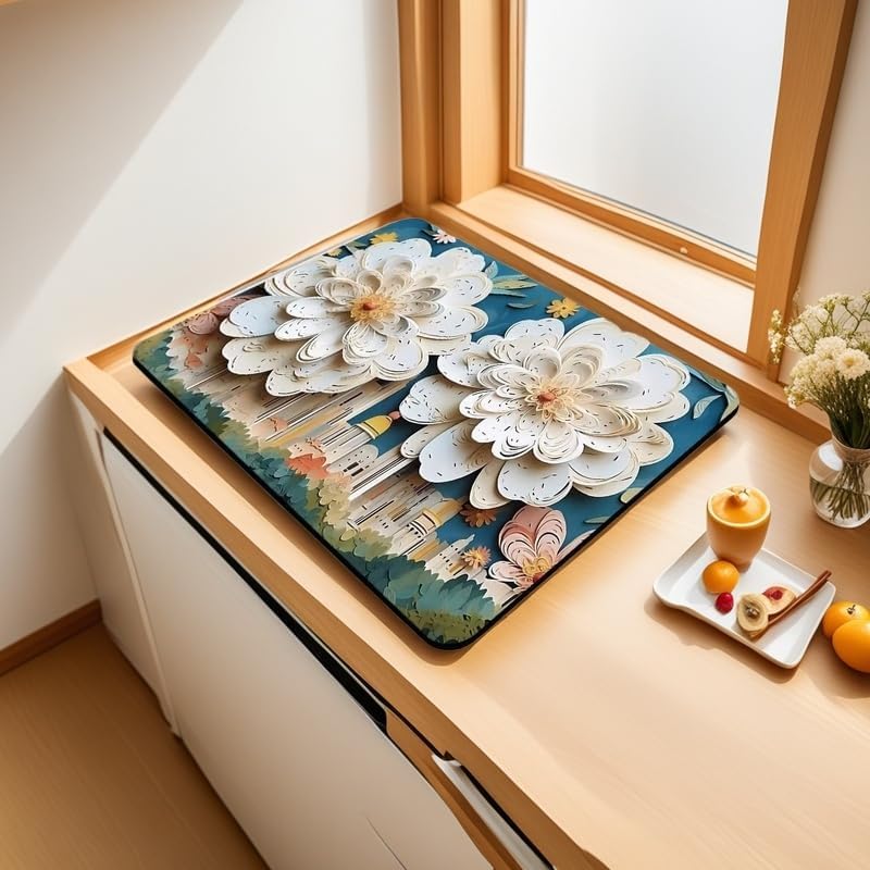 Mata do suszenia naczyń 3D – chłonna mata kuchenna z mikrofibry, ociekacz do naczyń, kwiatowy wzór na wiosnę i lato, 40 x 50 cm, idealna mata do szybkiego suszenia