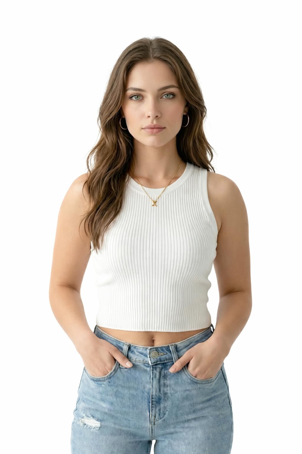 TRcaurrat Glito Women's Premium White Ribbed Tank Top | Sleeveless Round Neck Slim Fit Top for Girls | Women's Top | Ideal for Daily & Casual Wear | Tank Tops for Woman-picture-13