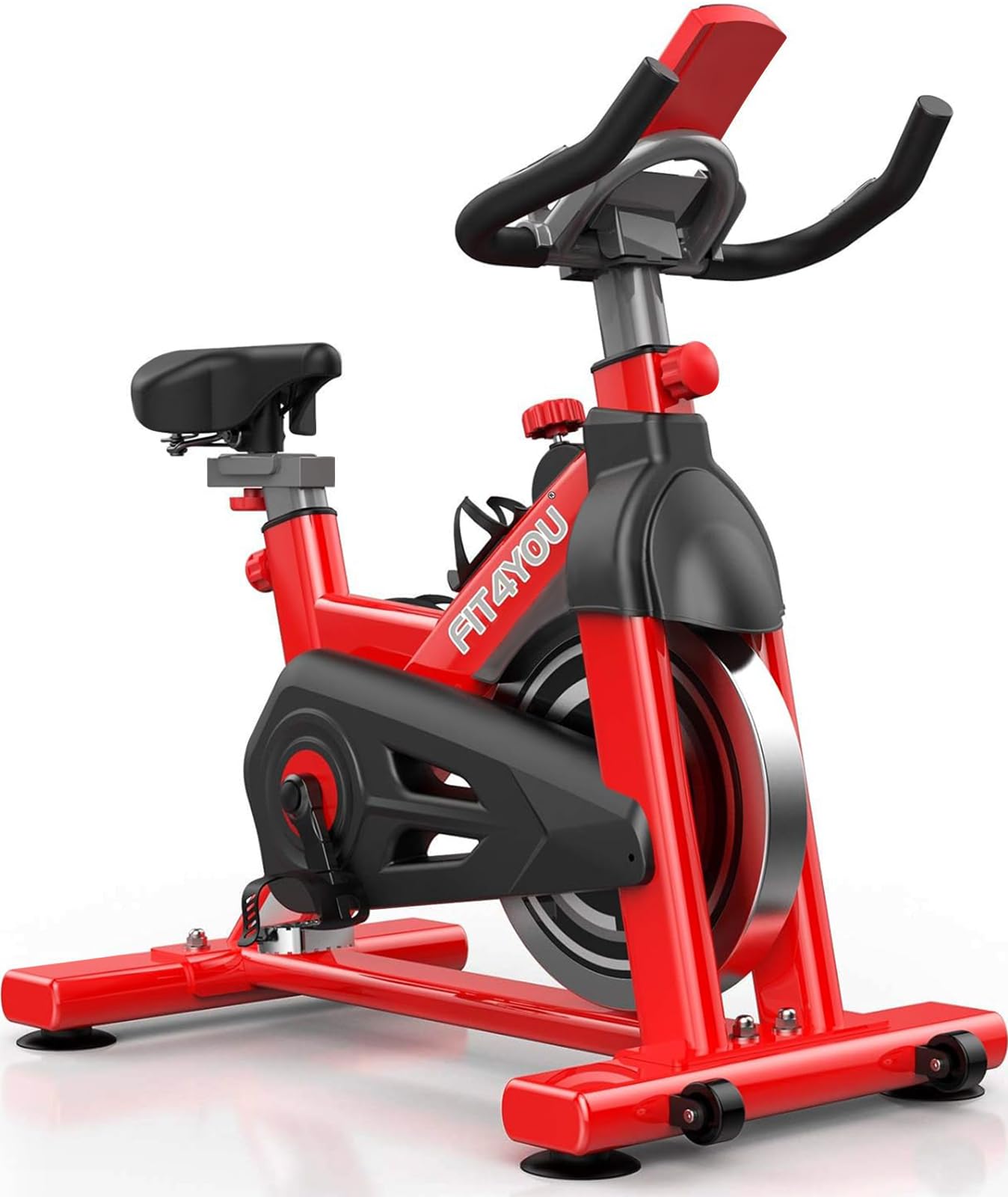 FIT4YOU Exercise Bike Indoor Cycling Home Gym Workout Cardio Fitness Adjustable Resistance LCD Monitor FY-EB07 Red and Black