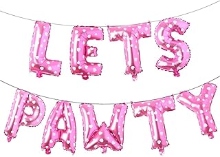 9PCS 16' Foil Balloon Dog Pet Birthday Lets Pawty Balloons,Happy Birthday Banner for Pet Dog Party Supplies Decoration Set (Pink Heart)