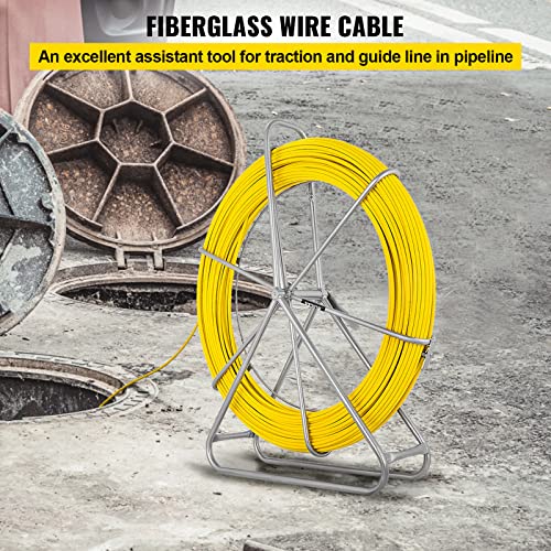 Happybuy Fish Tape Fiberglass 6Mm 656Ft,Duct Rodder Fish Tape Puller Fiberglass Wire Cable Running With Cage And Wheel Stand,Durable Steel Reel Stand,Fish Tape Min Bending Radius 13 Inch/330 Mm #TOP1