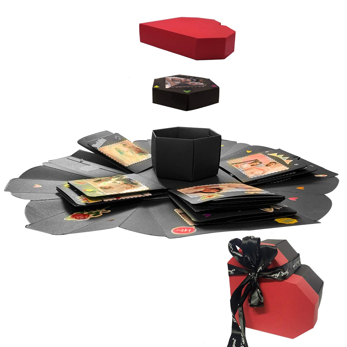 Leben DIY Love Memory Explosion Box, Photo Album Box for Birthday, Anniversary, Wedding, Valentine Christmas (Heart-Red)