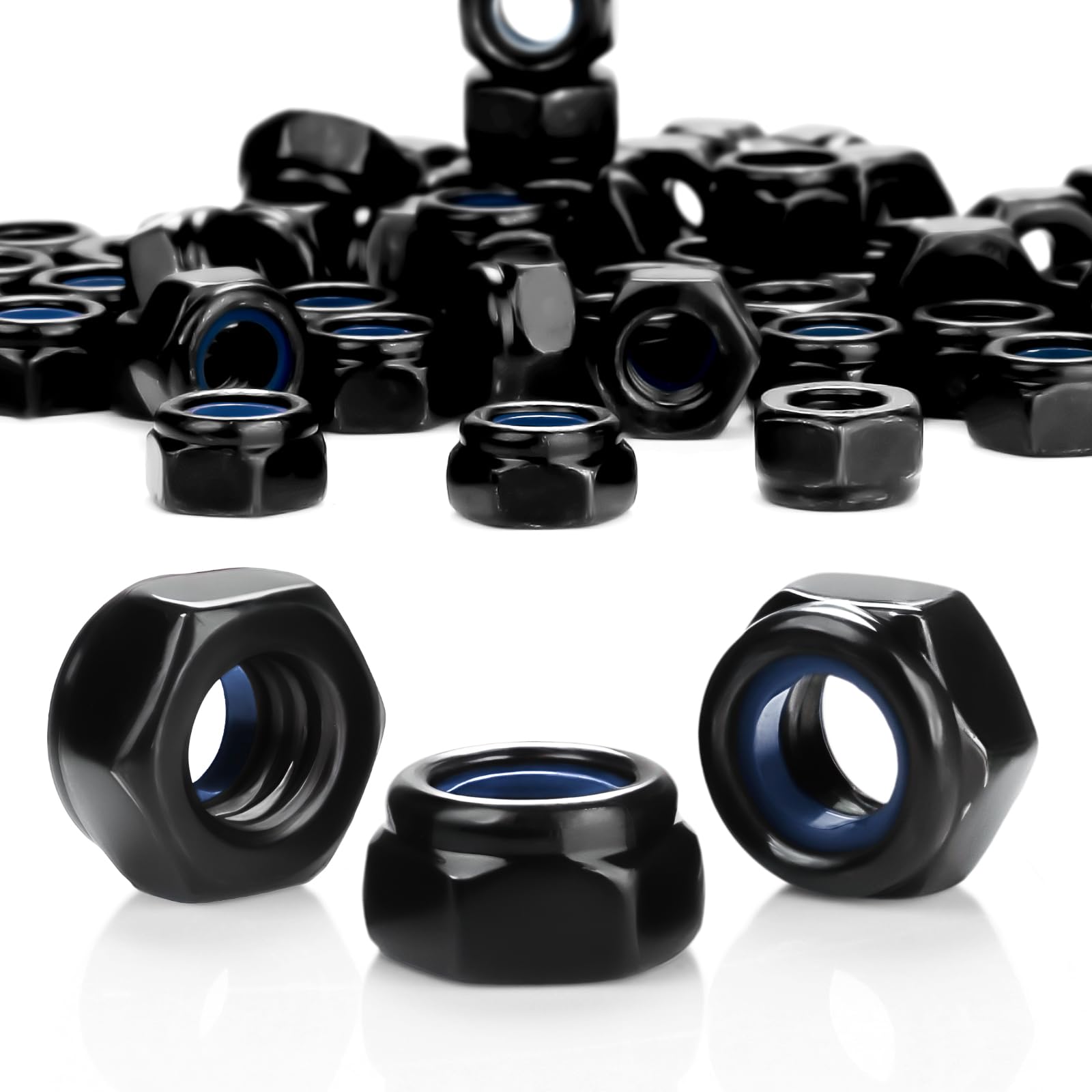 55 Pcs M6 Nylock Nuts Black DIN985 Self Locking Nuts Carbon Steel Hex Nuts with Nylon Inserts for Washers Bolts & Screws Industrial Construction Fasteners