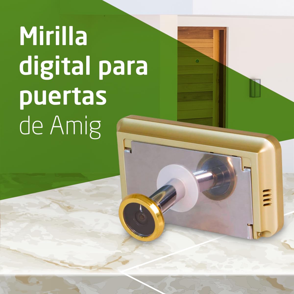 Amig - Mirilla Digital para Puertas - Pantalla LCD 4" TFT - Ángulo de Visión: 160° - Imágenes Claras - De Fácil Instalación y Uso - Color: Oro