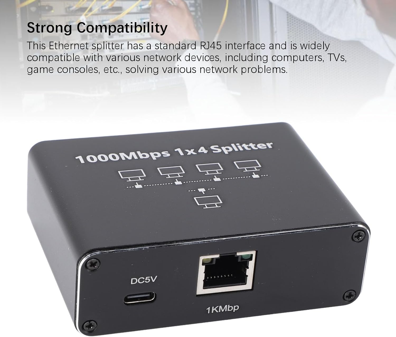 1000Mbps Gigabit Ethernet Splitter, High Speed RJ45 Connector Splitter with USB Power Cable, for Computer TV Game Console, for Online Games, Movie Watching, Large File Transfers