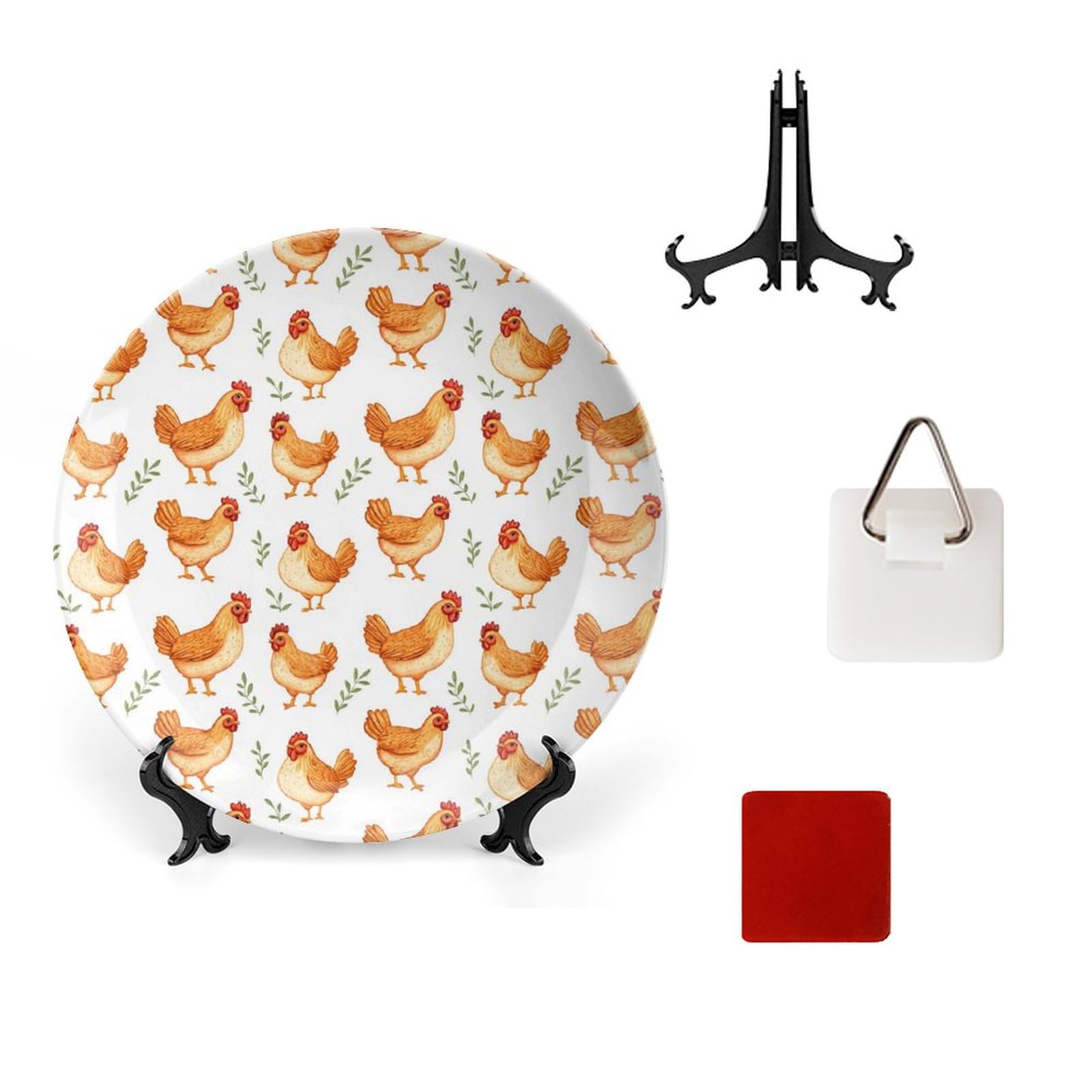 DULAHR Cute Chicken Bone China Decorative Plate Ceramic Decorative Plate Home Wall Decor with Vertical Stand Decorative Plates