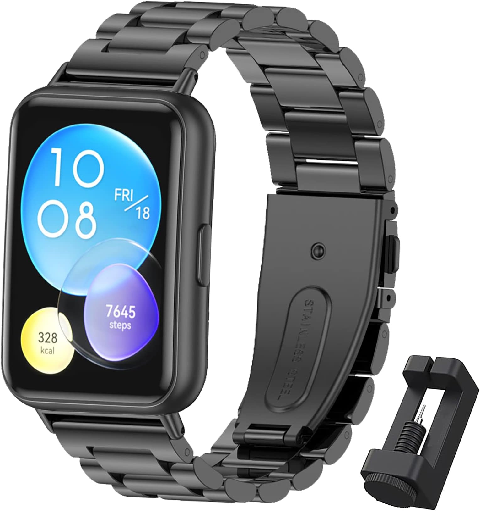 Mijobs Metal Strap Compatible with Huawei Watch Fit 2/Active/Elegant Stainless Steel Watchband Smartwatch Accessories for Huawei Watch Fit 2 & Watch Fit 2 Elegant & Watch Fit 2 Active Straps, Black