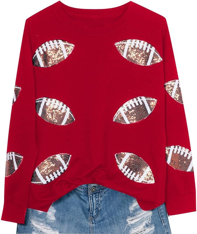 MOUSYA Womens Sequin Football Sweatshirt Game Day Long Sleeve Shirt Sunday Funday Pullover Casual Crewneck Tops - Image 6