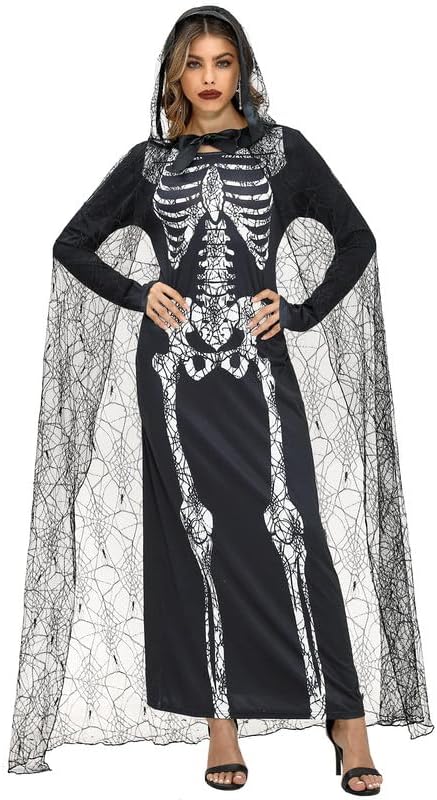 For G and PL Women's Halloween Black Lace Dress Spider Web Costume