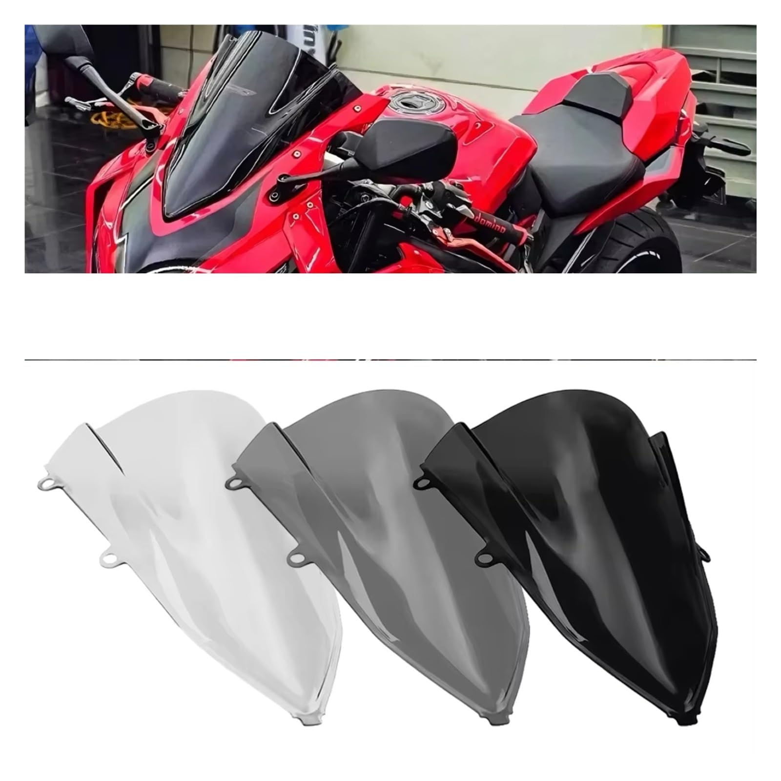 Cúpula moto Compatible Con BR650R Para Cbr650r 2019-2025 Parabrisas Elevado Deportivo Alerón Carreras Deflector Viento Cubierta Pantalla Frontal(Black)