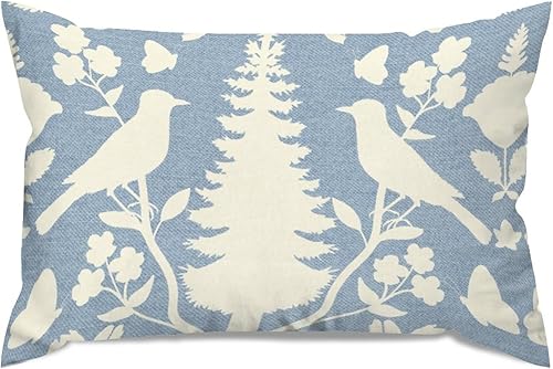 Miniatura 7 de Fundas de cojín de flores de pájaro azul cielo y marfil, fundas de almohada botánicos y pájaros, estilo chinoiserie, almohadas de lanzamiento de
