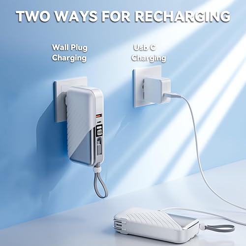 Miniatura 3 de Cargador portátil de 10000 mAh USB C, cargador de carga rápida de 27 W, cargador portátil con cable integrado, cargador de teléfono portátil para