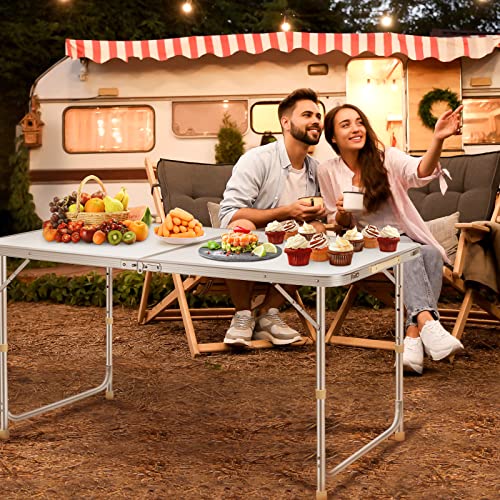 Coobi Folding Table 4 Foot,Portable Picnic Dining Camping Table Indoor Outdoor, Height Adjustable Camping Table,Folding Table With Handle,Easy To Carry For Traveling Beach Bbq Party #TOP5