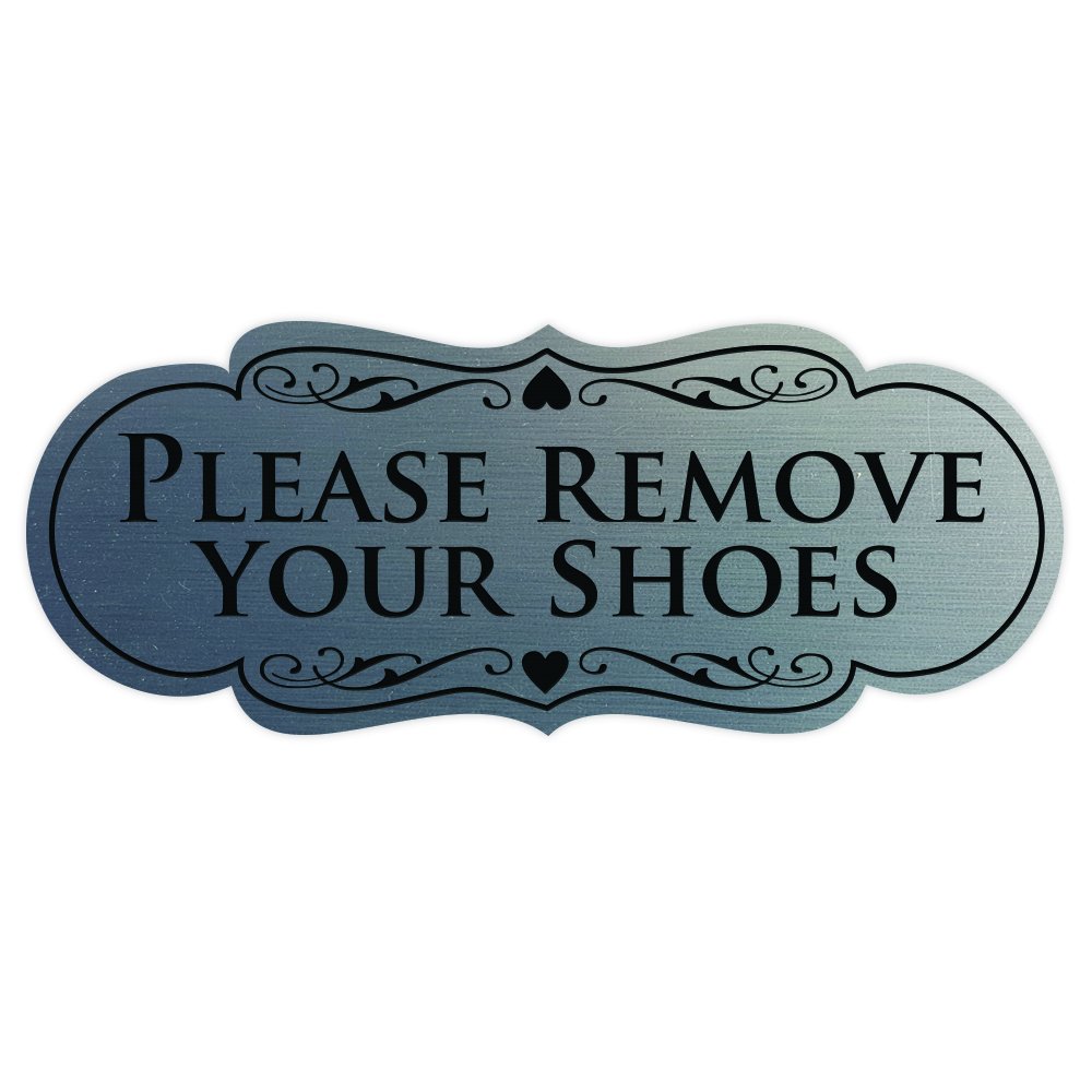 All Quality Designer Please Remove Your Shoes Wall or Door Sign - No Shoes Signage | Easy Installation - Silver - Medium (1 Pack)