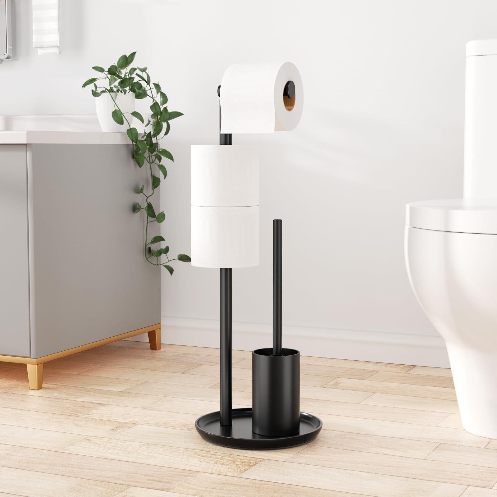Porta carta igienica in acciaio inox per wc, con scopino - Carta igienica in piedi, porta rotolo nero opaco