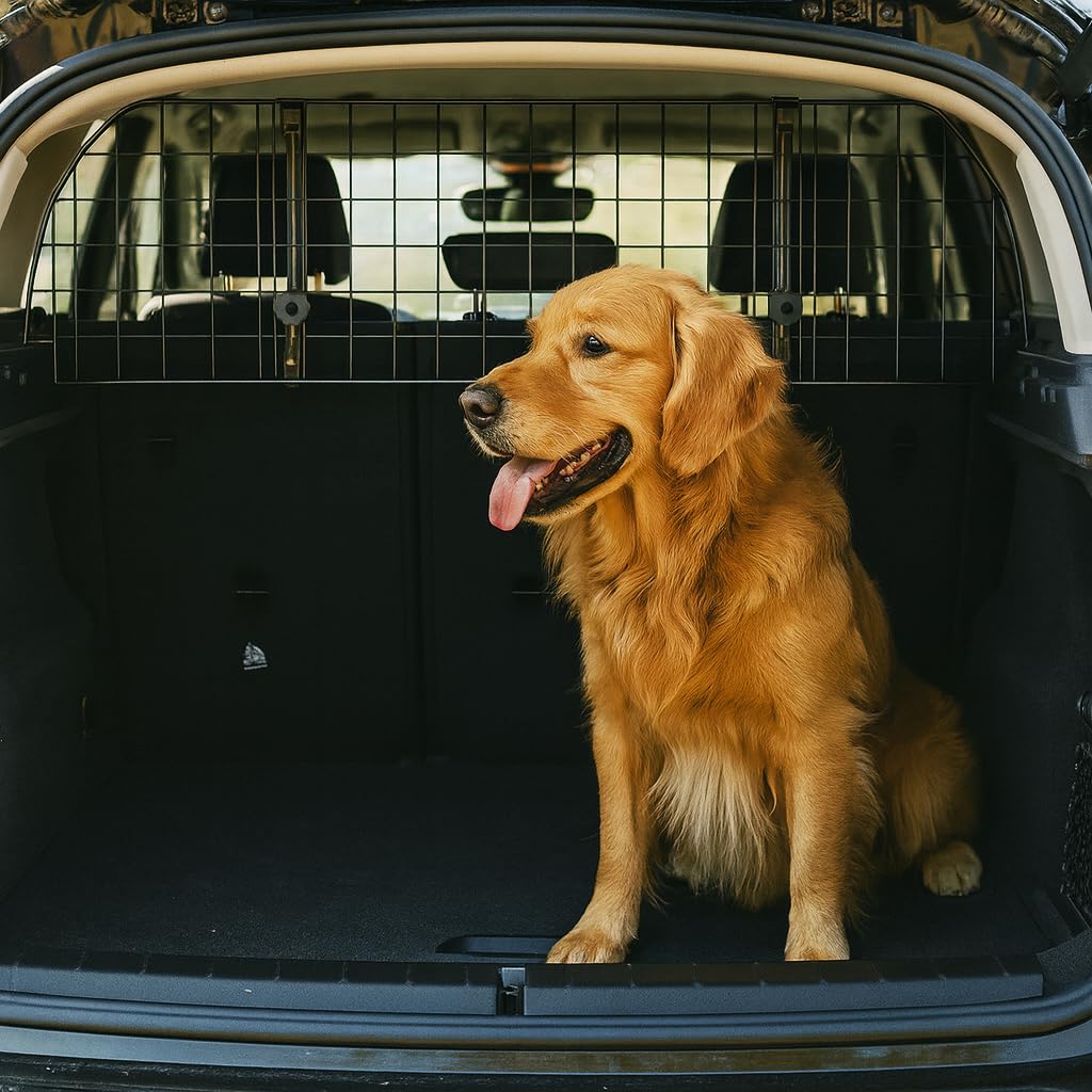Grille de Séparation Voiture pour Chien - Barrière de Coffre Réglable 85-140 cm, Hauteur 30 cm - Grille de Sécurité Métal Robuste