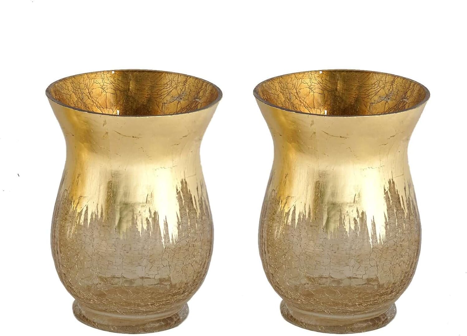 Efavormart Pack of 2 8" Tall Handmade Gold Foil Crackle Glass Vases Hurricane Candle Holders