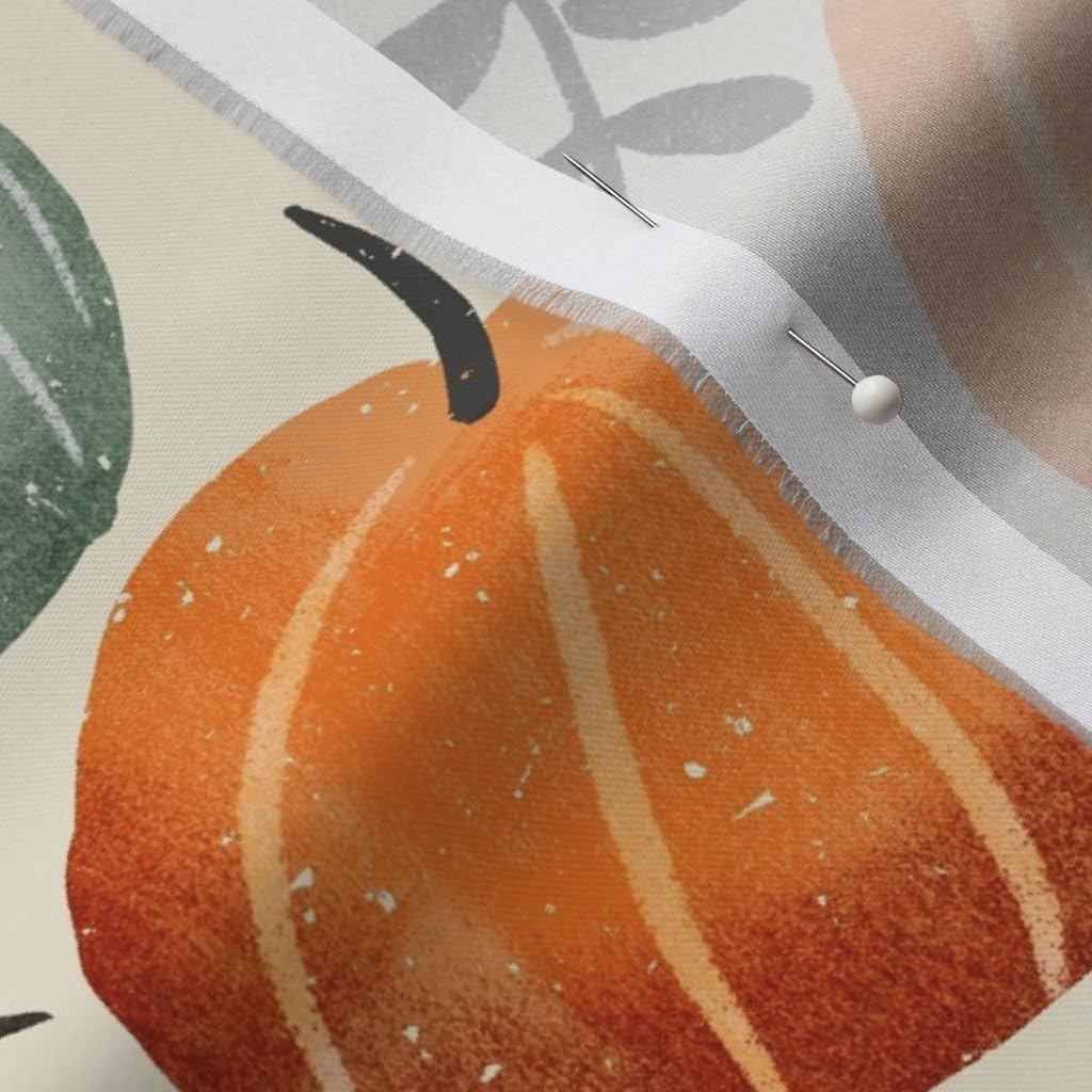 Spoonflower Fabric - Pumpkins Pie Autumn Fall Cream Leaves Floral Berries Printed on Organic Cotton Sateen Fabric by The Yard - Sewing Quilting Apparel Home Decor