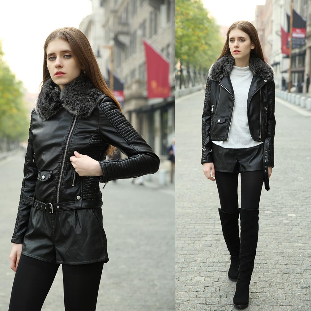 Mujer De Manga Larga Chaqueta De Cuero De La PU con Cremallera Chaqueta Moto Outcoats