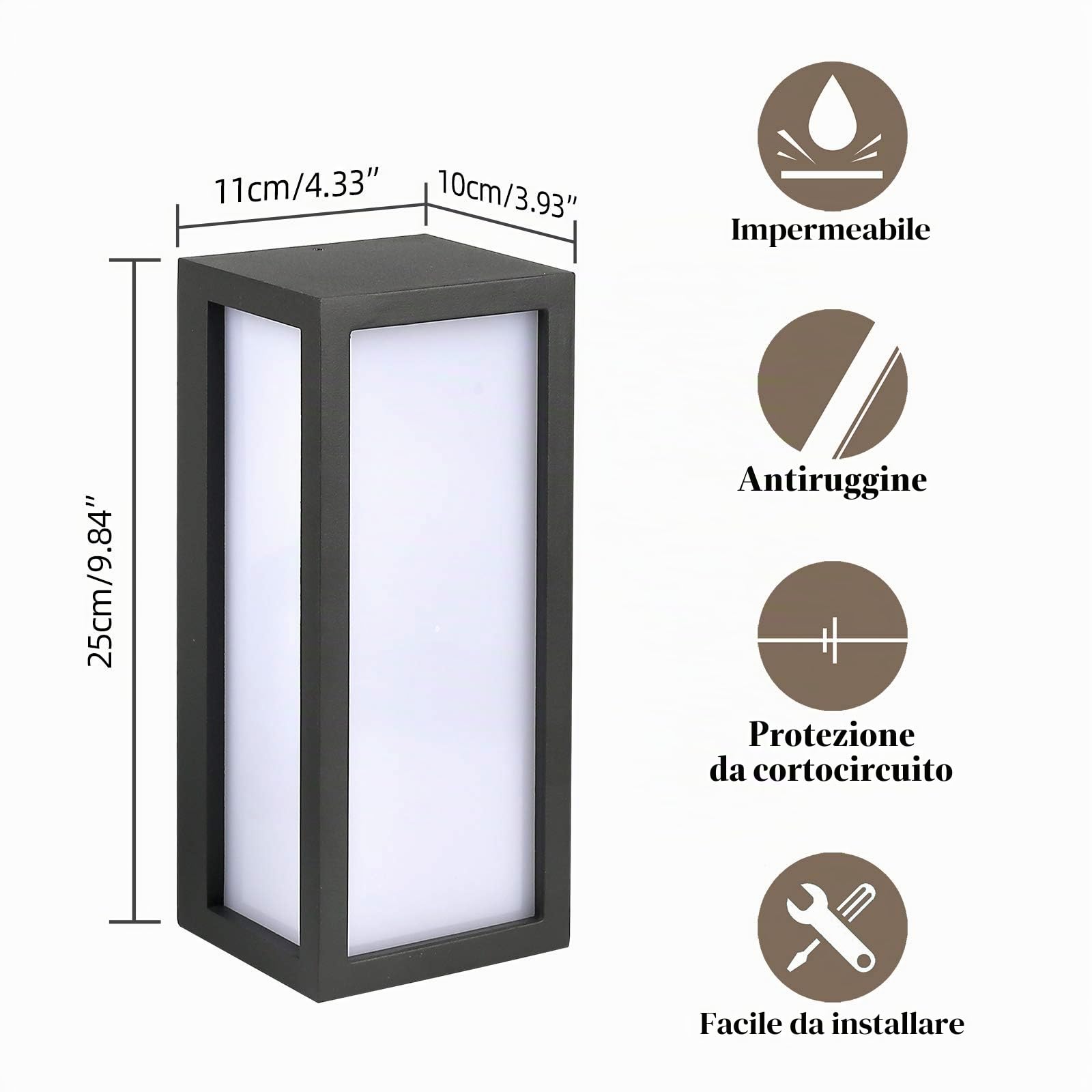 HLFVLITE Applique da Esterno, Lampada da Parete in Alluminio con Attacco E27 Max 40W, Impermeabile IP54, Grigio Antracite