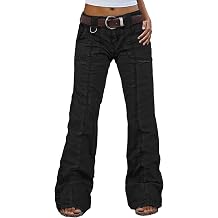 Flamingals Straight Leg Mid Waist Patch Pocket Pockets Pants for Women