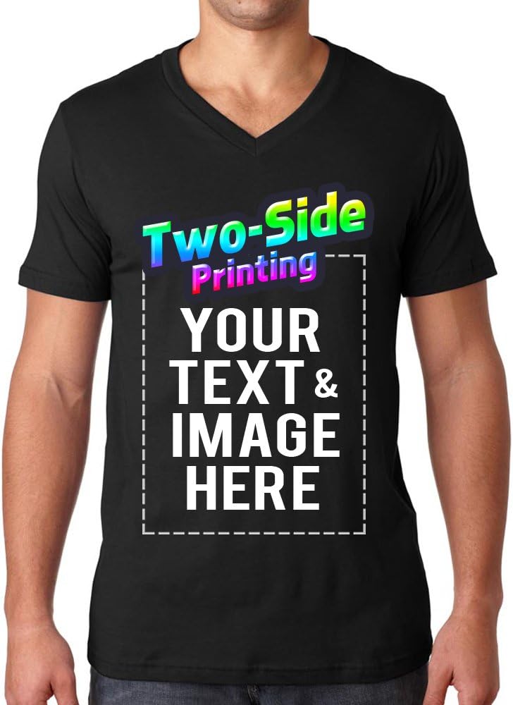 Custom Men's V Neck T Shirts Design Your Own Add Text or Picture Printed Personalized Tee