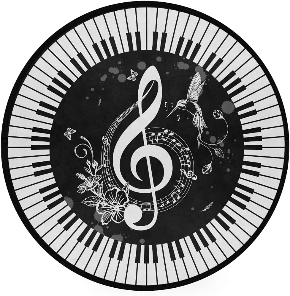Miniatura 3 de keepcute Alfombra redonda de música, notas de piano, tapete antideslizante para el suelo, alfombra redonda para dormitorio, sala de estar, estudio,