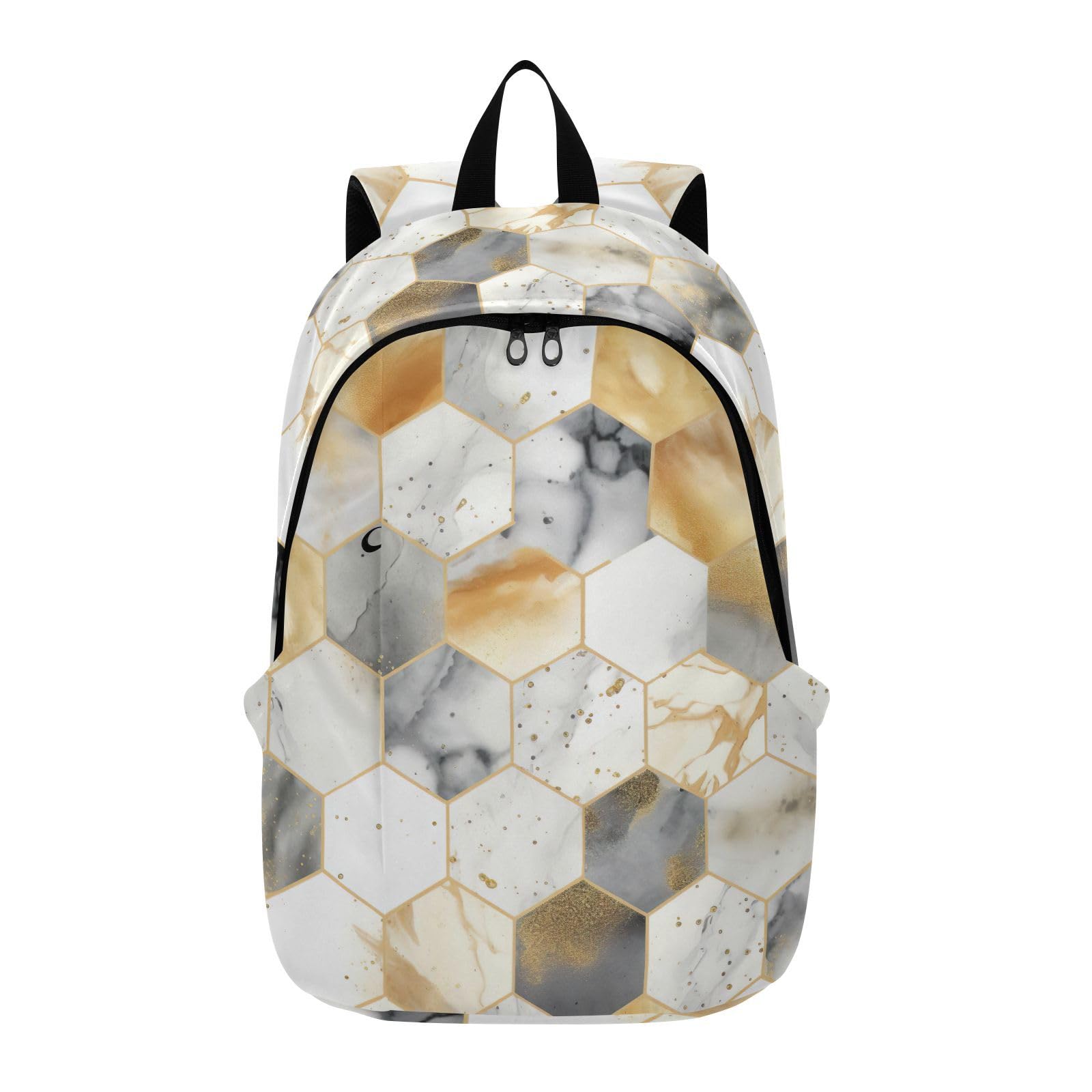 MCHIVER Travel Backpack White Graphic Marble Pattern Casual Daypack Backpacks Lightweight Carry on Bag Water Resistant Hiking Backpack for Men Women