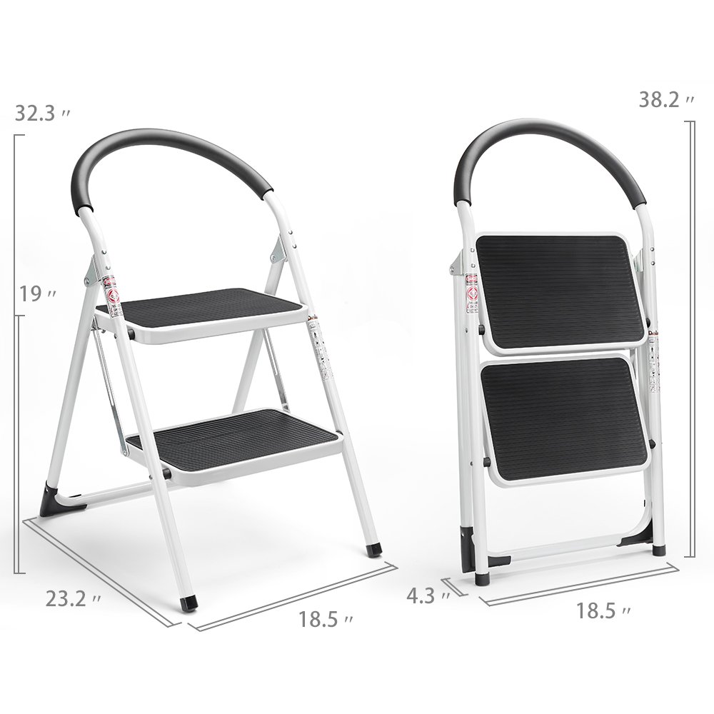 Delxo 2 Step Stool Folding Step Stool Steel Stepladders with Handgrip