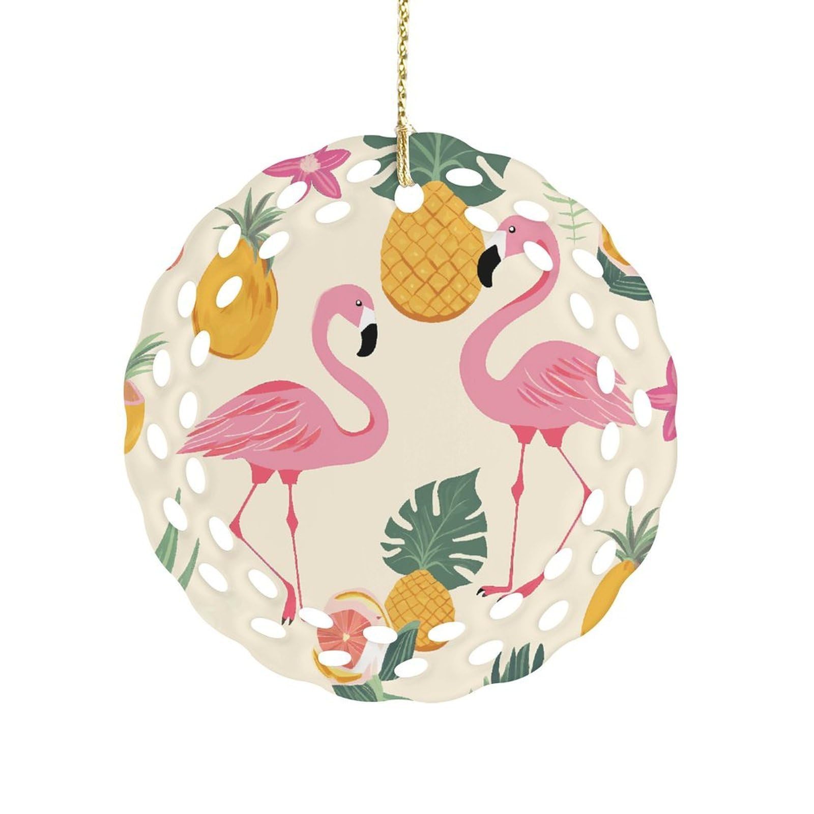 Fodpand Women's Style Flamingos And Pineapples Ceramic Ornament For Home Decor 3.2" Round Tree Decoration Christmas Ornaments For Men Double-Sided Design
