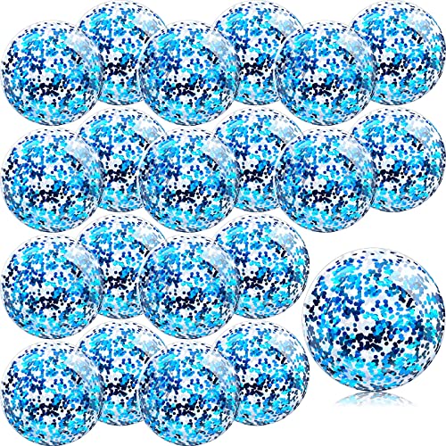Zhanmai 20 Pieces 8 Inch Mini Glitter Beach Balls Bulk Clear Inflatable Pool Beach Ball for Summer Party Favors for Pool and Decorations(Blue)