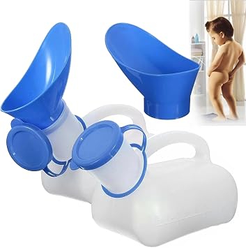 2 Pack Female Urinal Spill Proof - Portable Pee Funnel for Women 32 Oz | Sturdy Urination Device with Lid for Emergency Urinalysis, Travel, Car & Camping, White