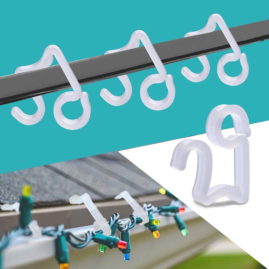 BYYL Christmas Light Hooks Christmas Mini Gutter Hang Hooks Weatherproof Plastic Clip Hooks for Festival Decoration Outside String Lights (100- Large)