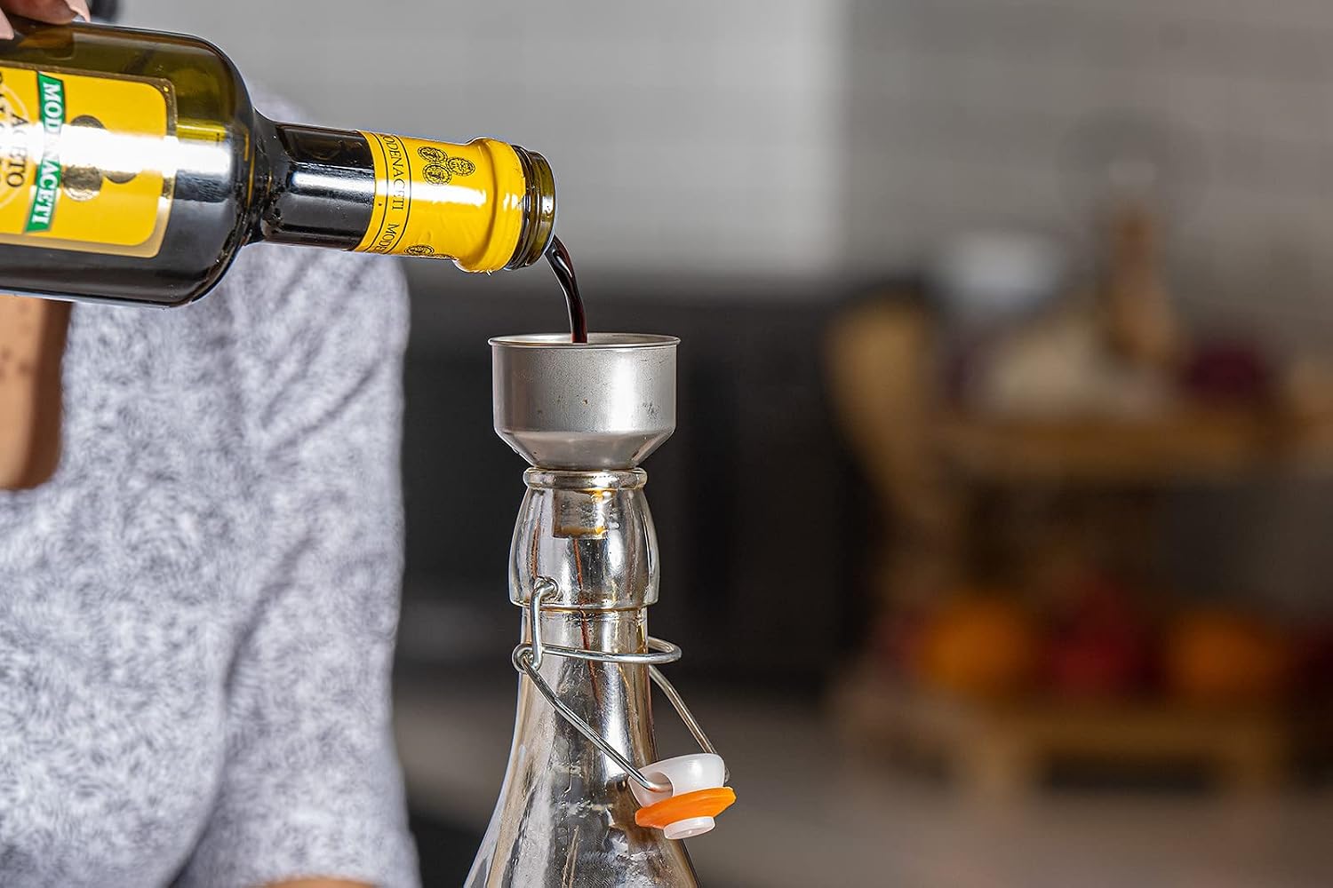 Glass Bottle Set of 2-17oz with Flip Top Airtight Lid, Pourer and Funnel - Reusable Swing Top Stoppers and Leak Proof for Oil, Vinegar, Water, Infusions and Juices image 5