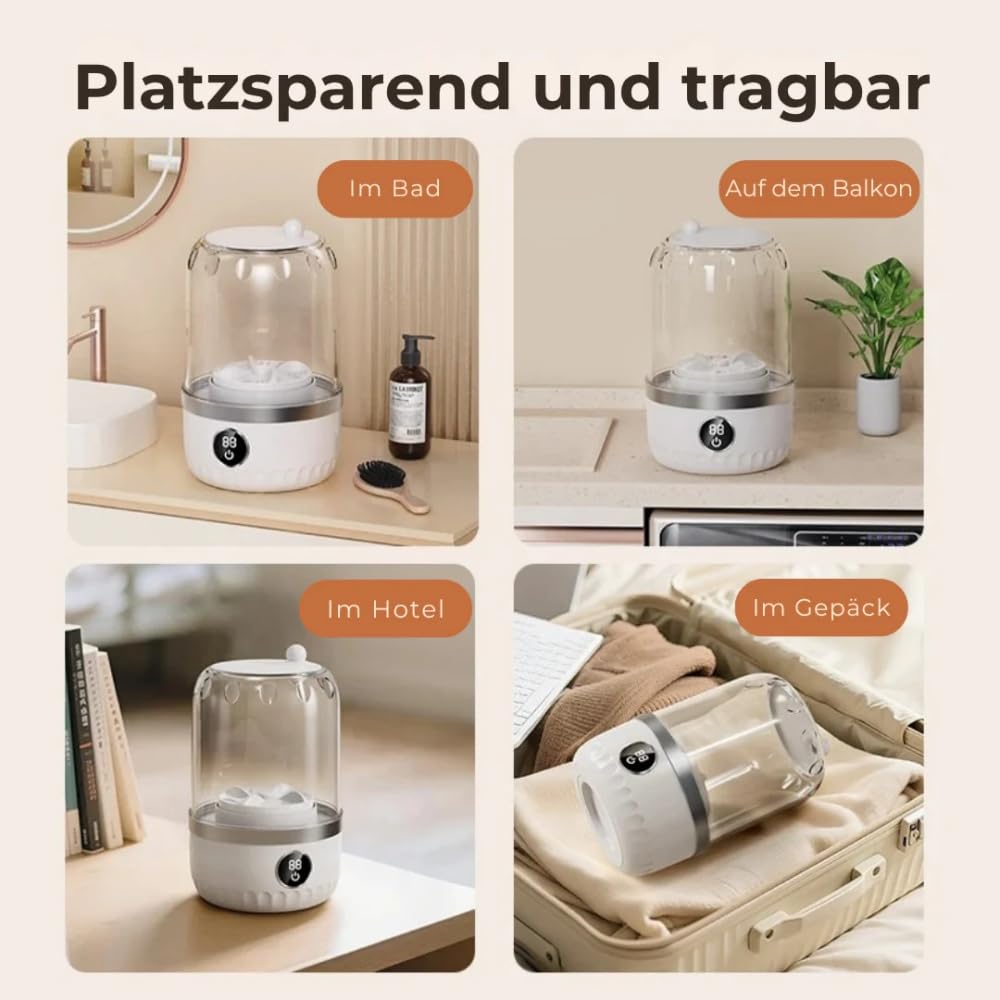 Washio™ - Tragbare Waschmaschine Kleine Kompakt - Automatische Kabelose Waschmaschine für Wäsche in Schlafsäle, Wohnungen, Camping, Hotels