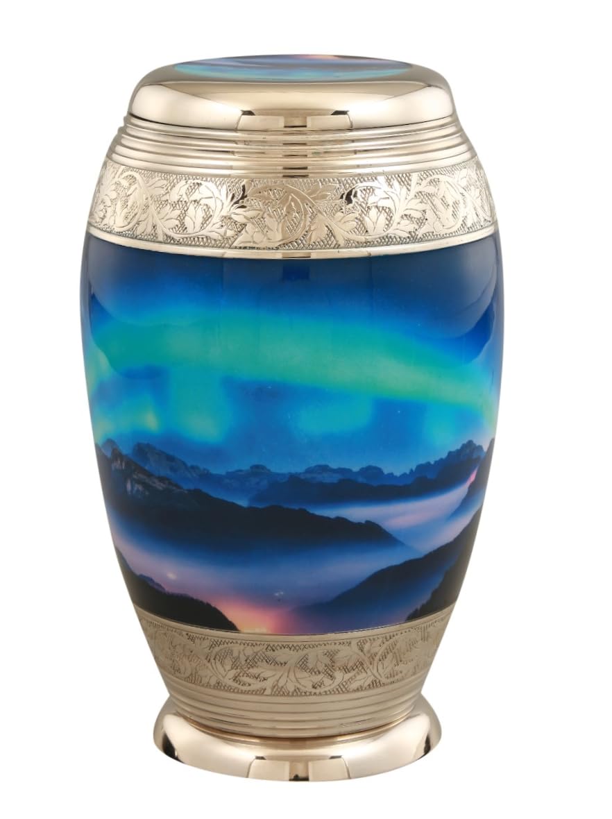 Royal Rapture Urn for ashes Jar Cremation Funeral Memorial Love Urns decorative Aluminium Adult Human Child (Aurora Borealis 10" Large)