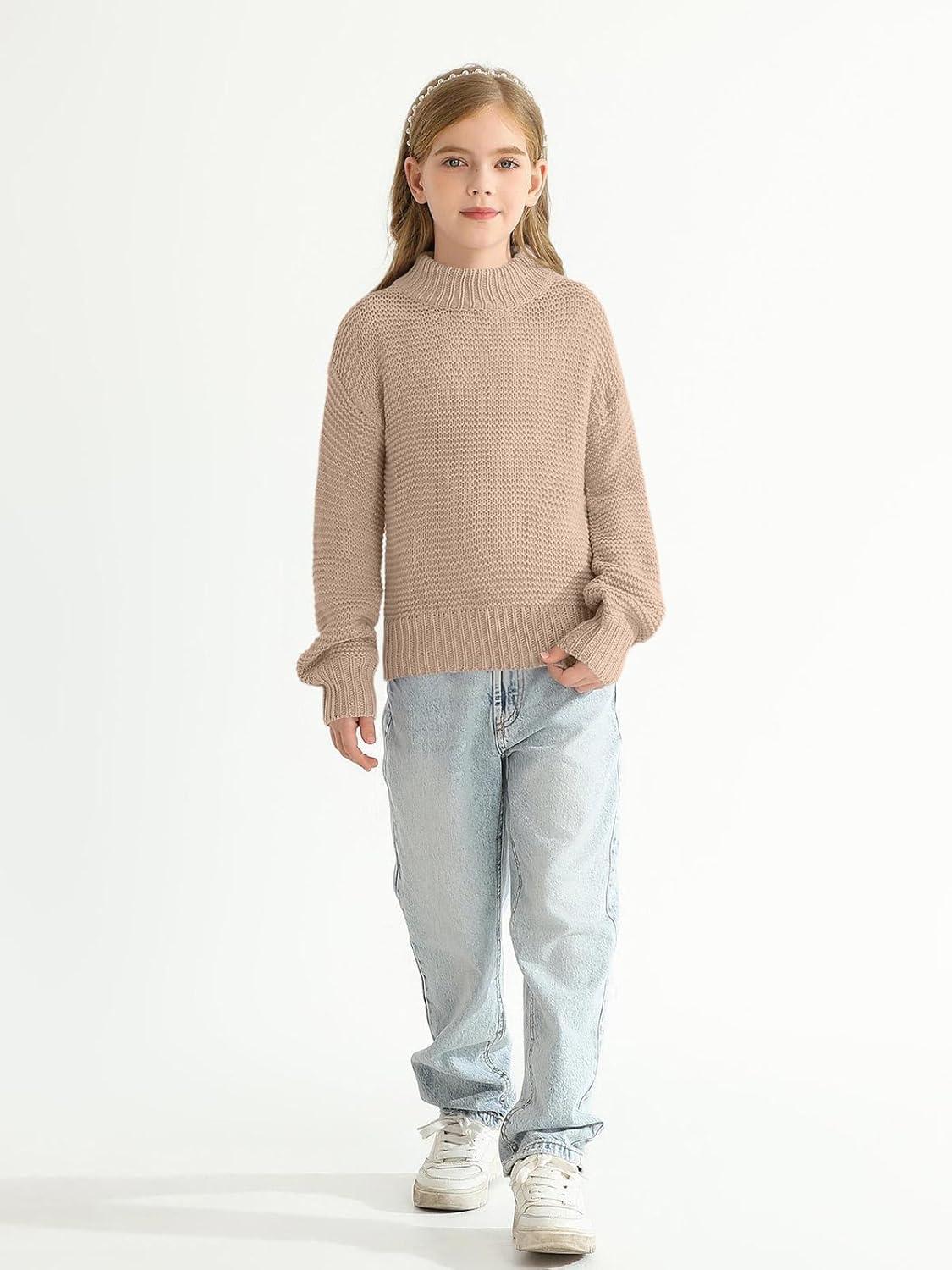 Imily Bela Girls Mock Neck Pullover Sweaters Casual Long Sleeve Knit Jumper Tops - Image 3