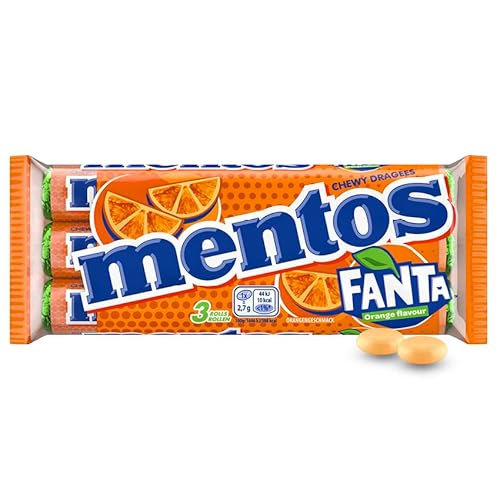 Mentos Rolle Fanta Orange Dragees, 3 Rollen Bonbons ( 3x 37,5g), Fanta Orange Geschmack, Kaubonbons Cover