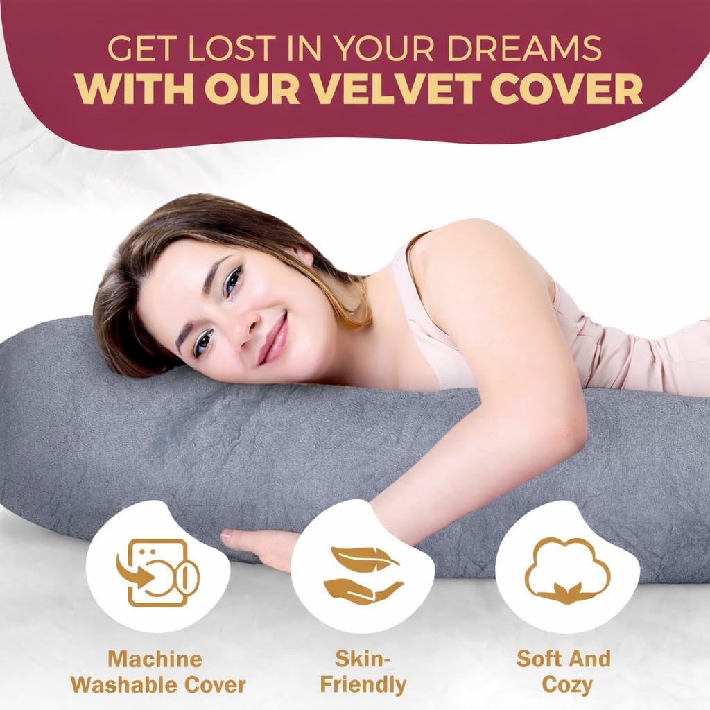 BLOOMNEST Pregnancy Pillow for Sleeping 57 Inch U-Shaped Full Body Maternity Pillow with Removable Cover All-Around Support for Back, Belly, Hips & Legs Grey