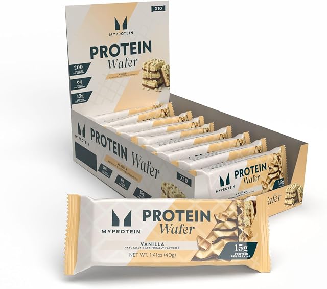 Myprotein Crispy Wafers, 15g Snacks à haute teneur en protéines, boîte de 10 Boîtes de Wafers, lait & Isolation des protéines de lactosérum, lumière & Croustillant (Vanilla)