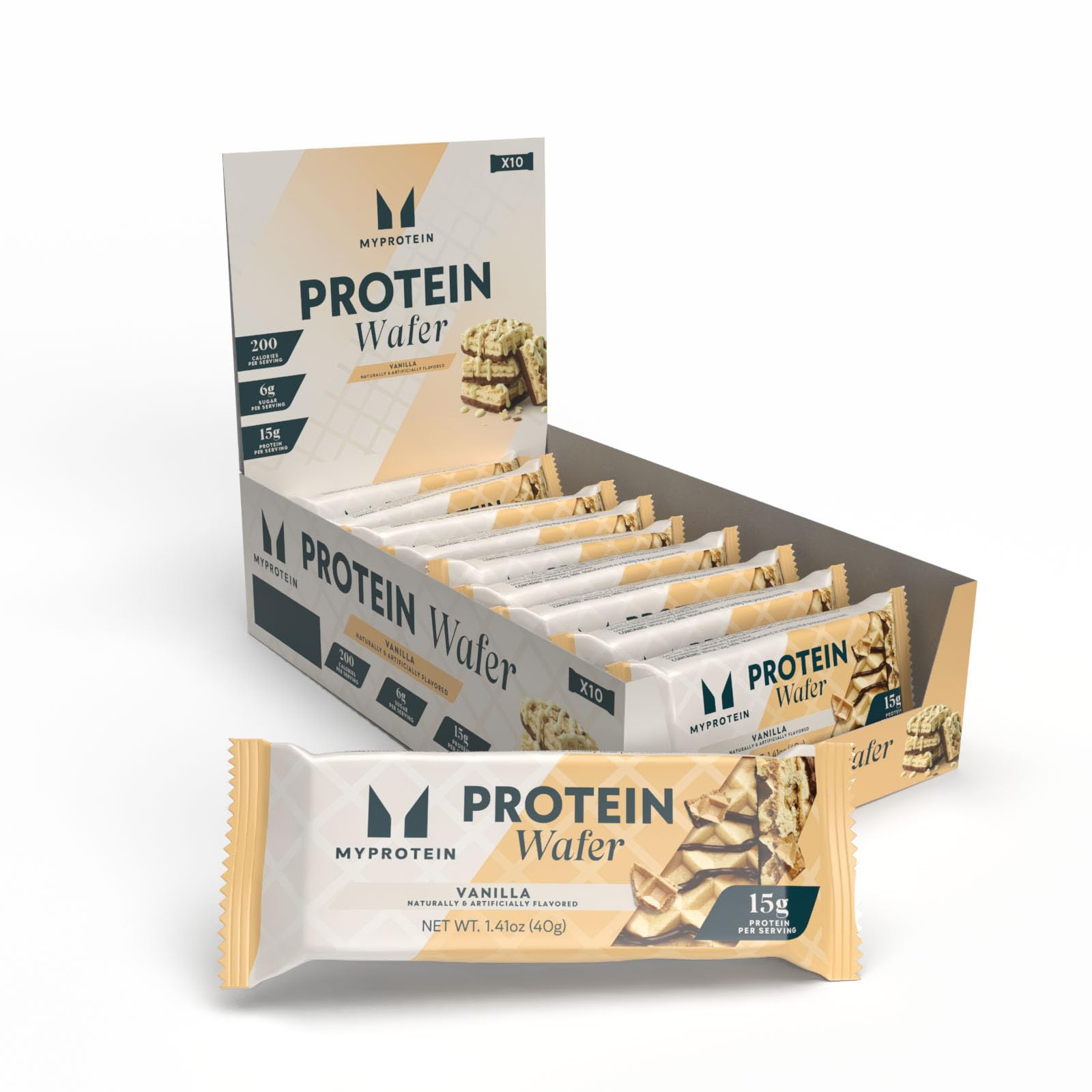 Protein Bars, Crispy Protein Wafers, 15g High Protein Snacks, Box of 10 Vanilla Wafers Packs, Milk & Whey Protein Isolate, Light & Crunchy