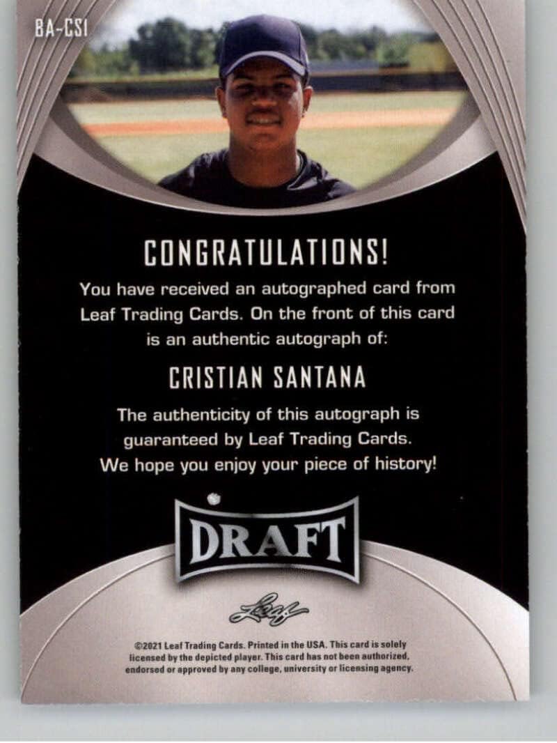2021 Leaf Draft Autographs #BA-CS1 Cristian Santana RC Rookie Card Auto Autograph XRC Draft/Prospect Baseball Card in Raw (NM or Better) Condition